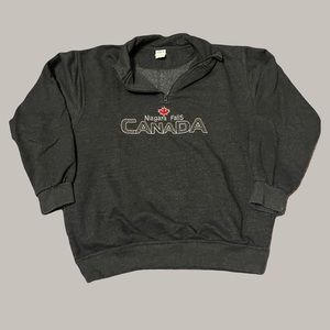 Gray Niagara Falls Embroidered Quarter Zip Sweatshirt Sweater Women's M